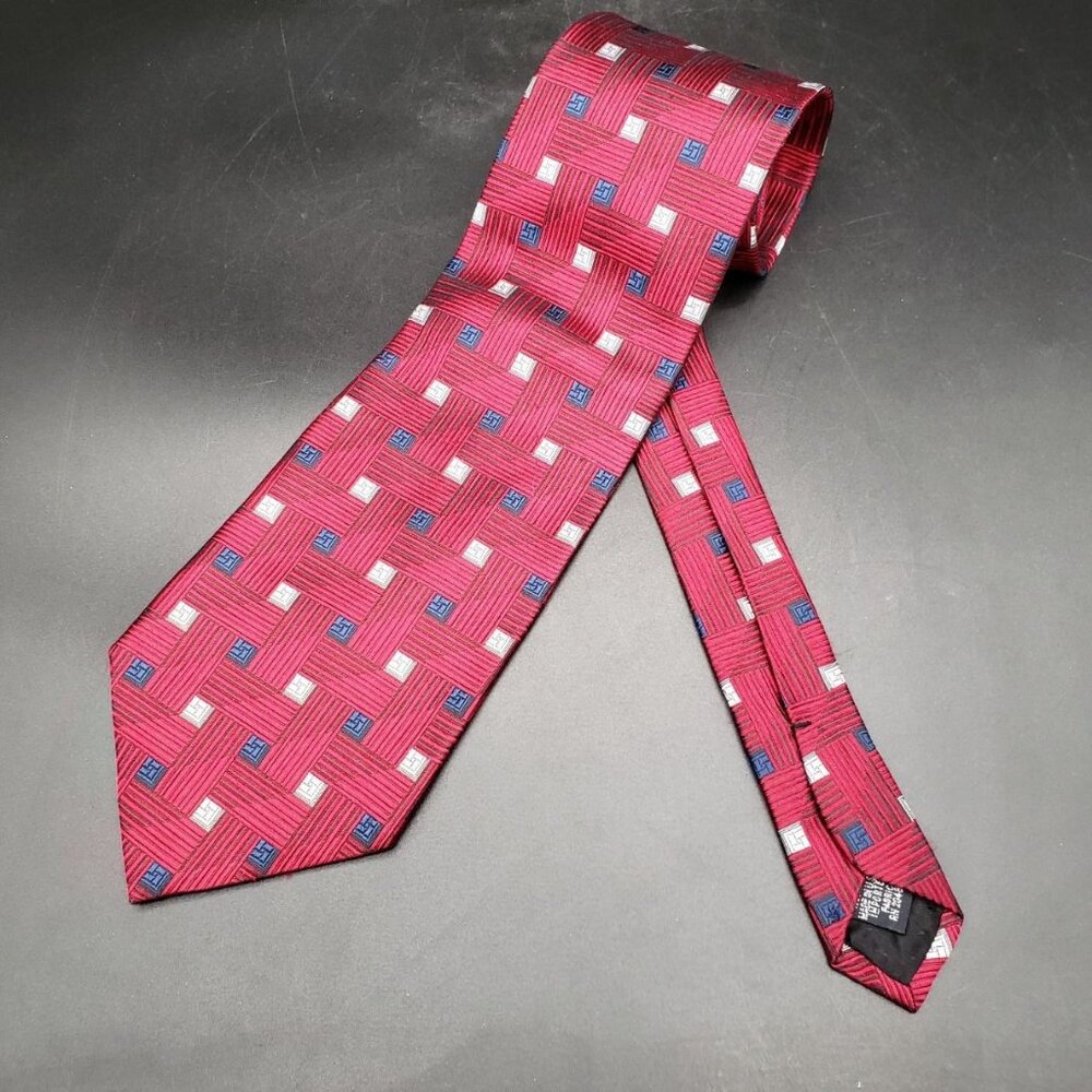 Stafford Executive Silk Tie Red White Blue Geometric Patriotic 58" x 4" Necktie